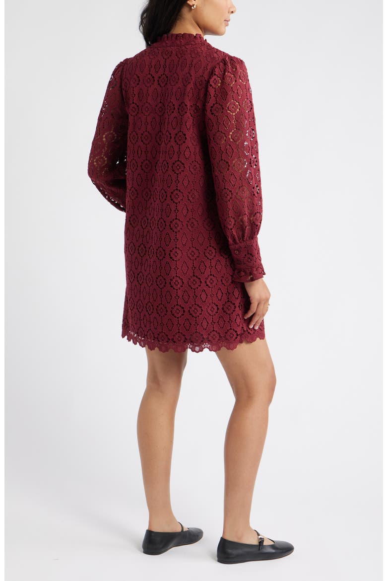 Ruffle Long Sleeve Lace Shift Dress, Alternate, color, BURGUNDY TANNIN