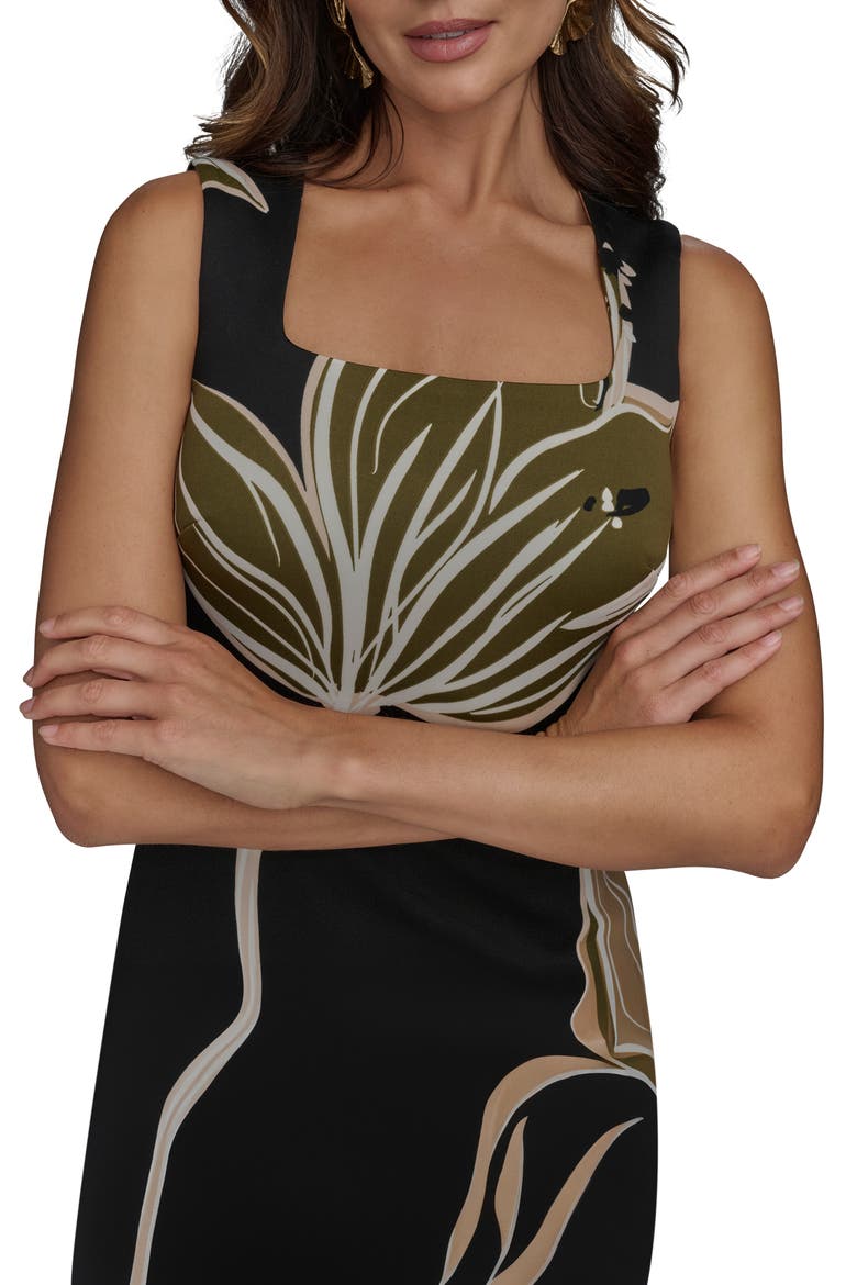Floral Body-Con Dress, Alternate, color, BLACK/ FAWN