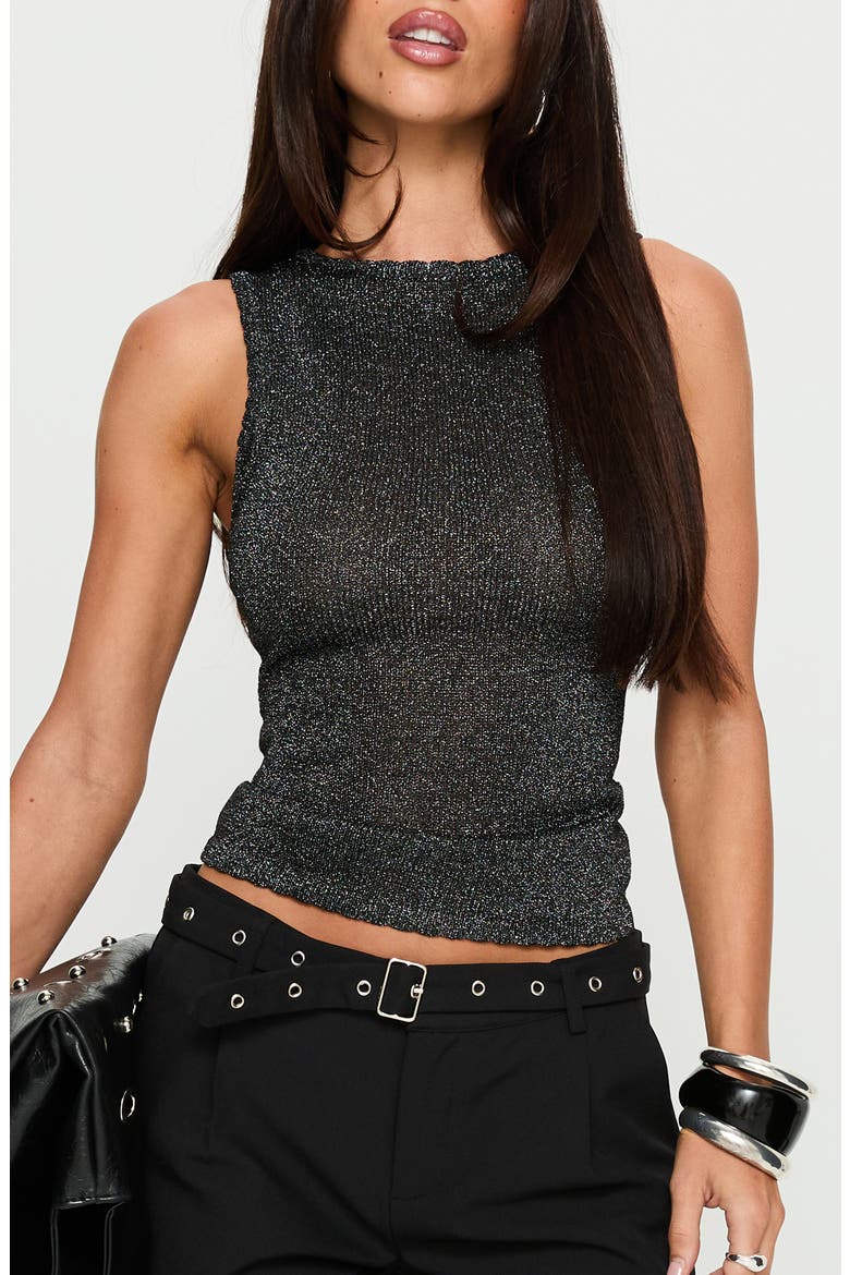 No Pretending Glitter Knit Tank, Main, color, BLACK GLITTER