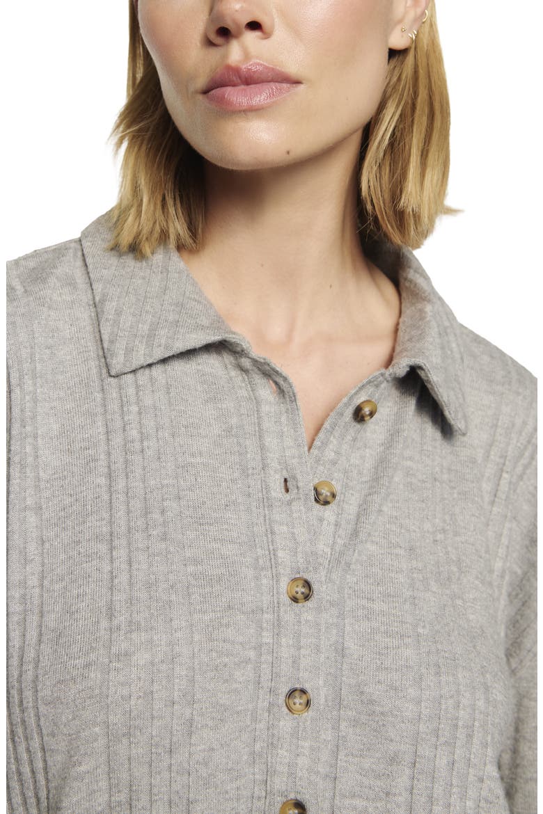 Variegated Rib Long Sleeve Polo, Alternate, color, DARK HEATHER GREY