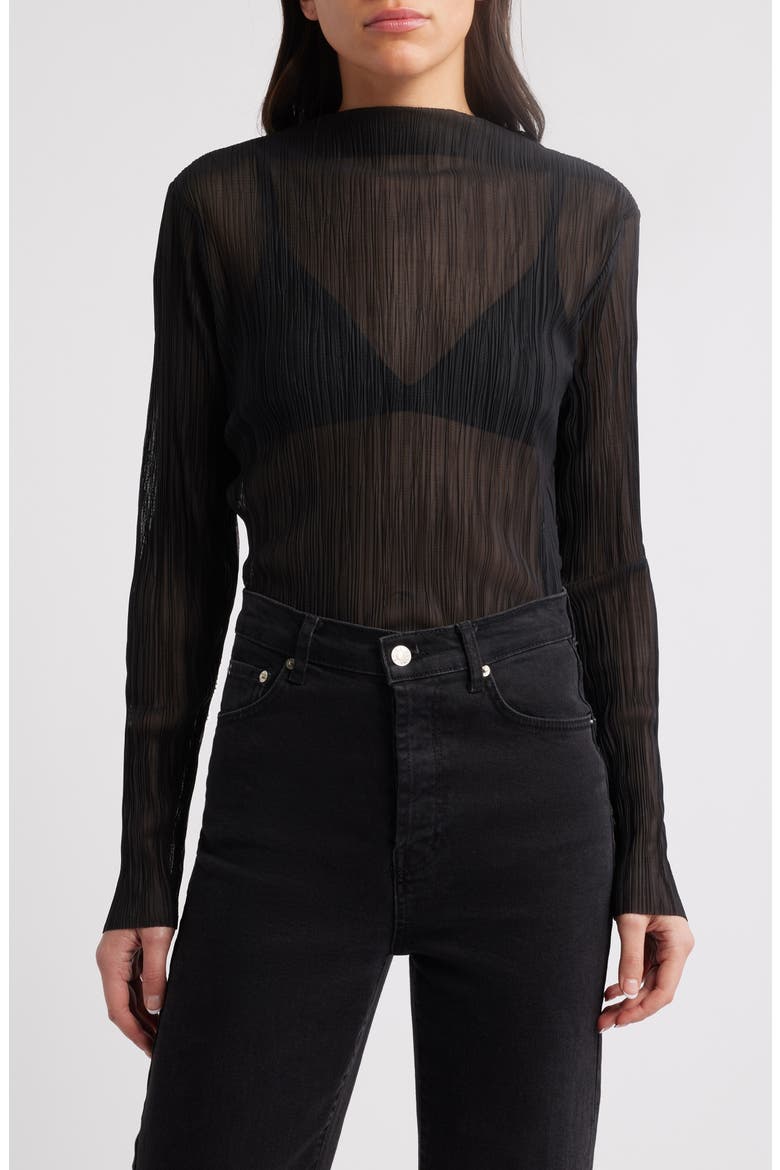 Plissé Top, Main, color, BLACK DARK