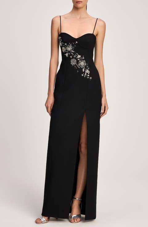 Midnight Dandelion Embroidered Gown