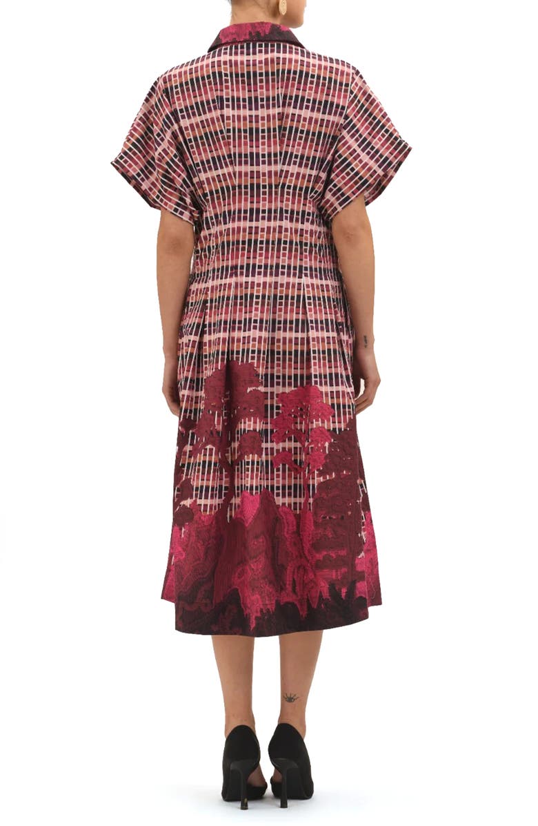 Celina Moon Tartan Embroidered Short Sleeve Cotton Shirtdress, Alternate, color, Pink