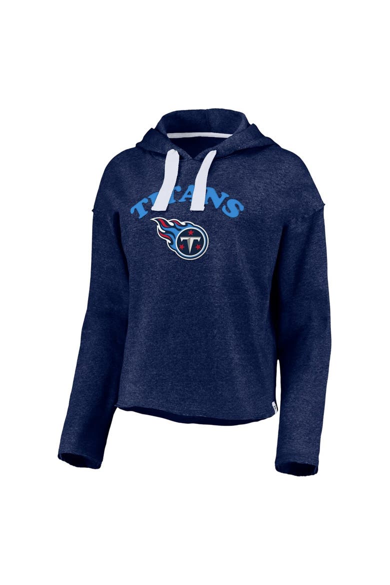 Women's Fanatics Branded Heathered Navy Tennessee Titans Historic Logo Sport Resort Vintage Arc Cropped Raw Edge Pullover Hoodie, Alternate, color, Heather Navy