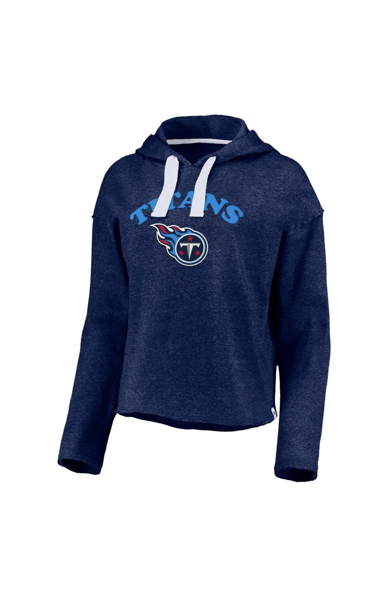 FANATICS Women's Fanatics Branded Heathered Navy Tennessee Titans Historic Logo Sport Resort Vintage Arc Cropped Raw Edge Pullover Hoodie, Alternate, color, Heather Navy