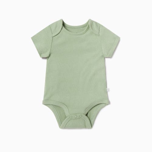 Mori Kids' Ribbed Short Sleeve Bodysuit In Green