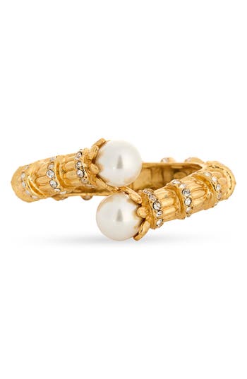 Kenneth Jay Lane Faux Pearl End Cap Bracelet In Gold
