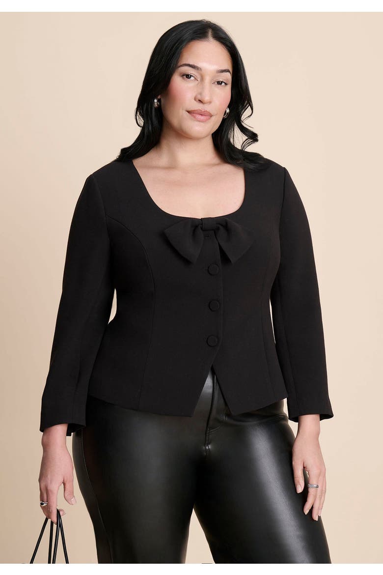 Scoop Neck Jacket With Bow, Alternate, color, BLACK ONYX