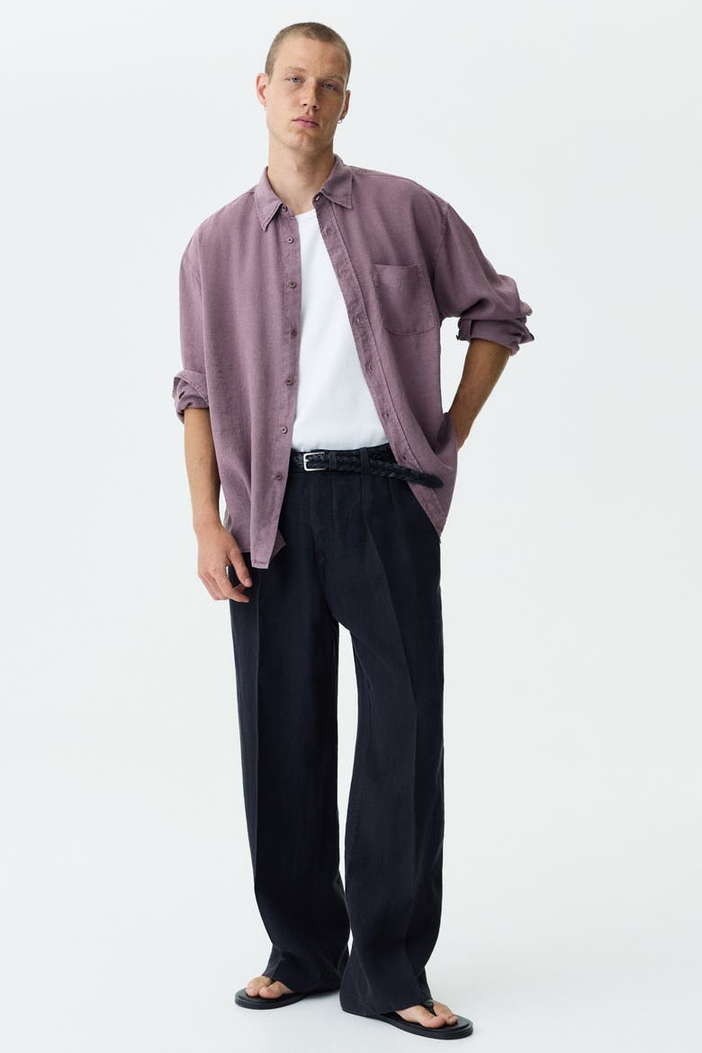 Loose-fit Wide-leg Linen Pants, Main, color, Black