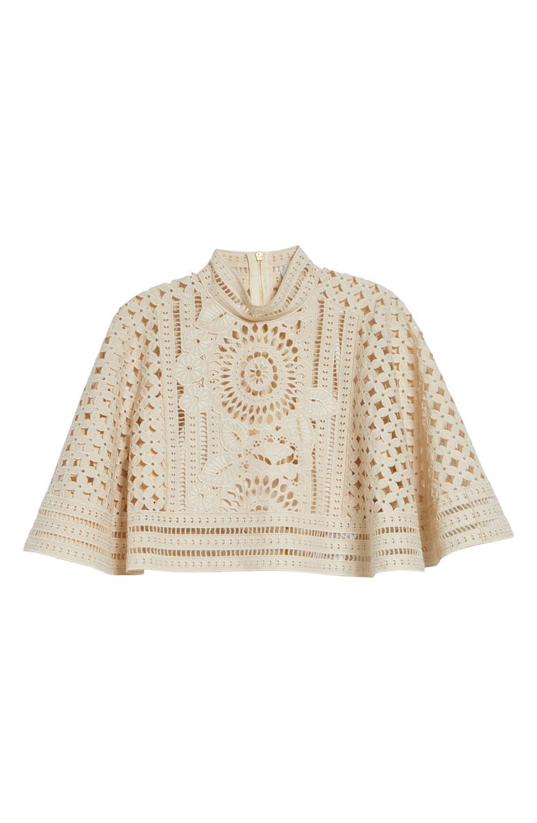Zimmermann Indra Crop Embroidered Cotton Eyelet Cape, Main, color, Tea