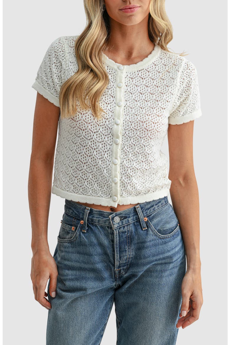Pointelle Scallop Button-Up Shirt, Main, color, IVORY