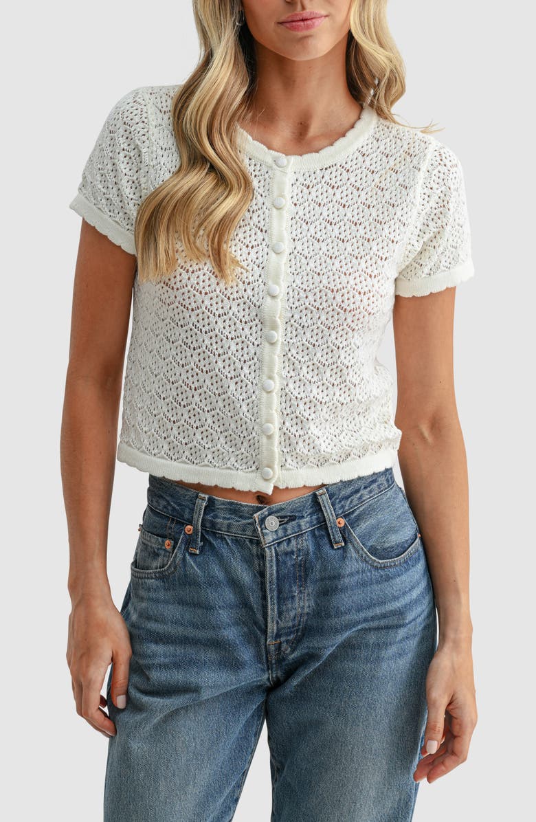 All in Favor Pointelle Scallop Button-Up Shirt, Main, color, Ivory