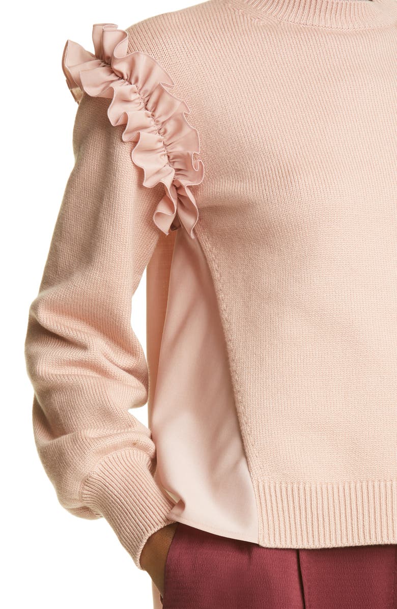 Adeam Ruffle Mixed Media Sweater, Alternate, color,