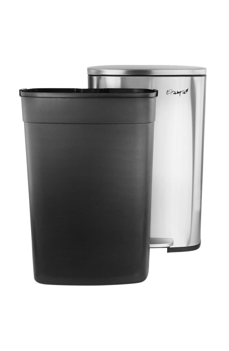 Elama 3 Piece 13 Gallon and 1.3 Gallon Stainless Steel Step Trash Bin Combo Set with Slow Close Mechanism, Alternate, color, Silver