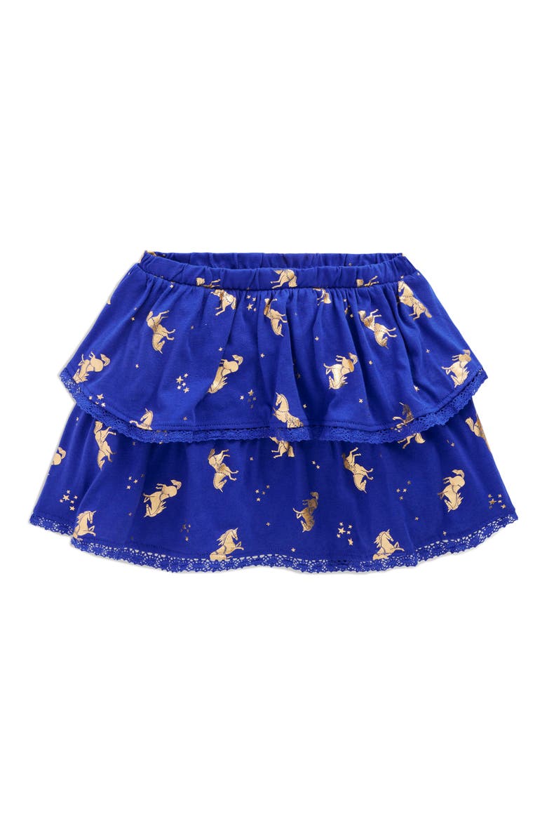 Kids' Printed Lace Trim Tiered Skort, Main, color, SAPPHIRE BLUE HORSES