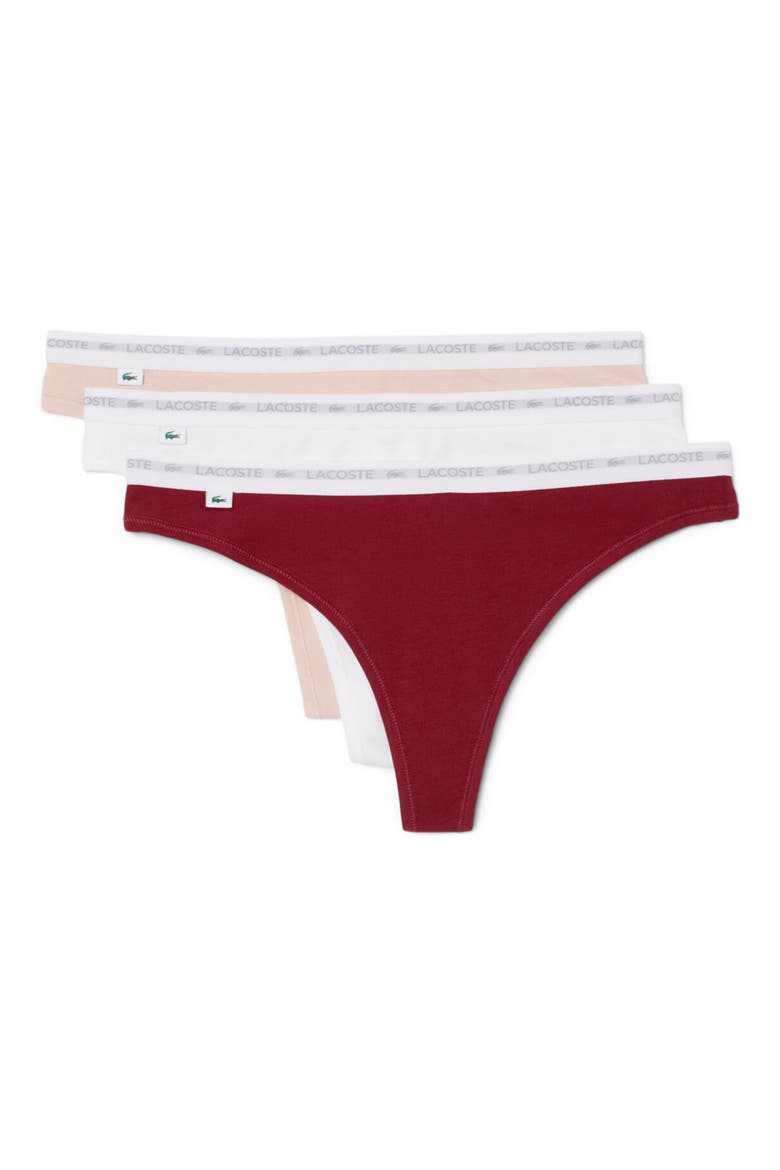 3-Pack Stretch Cotton Thongs, Main, color, BORDEAUX/ WHITE/ BISTRE