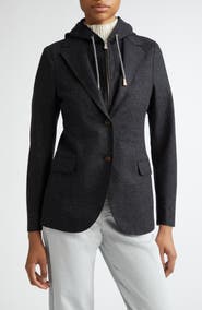 Eleventy Wool Blend Flannel Blazer with Removable Hooded Bib