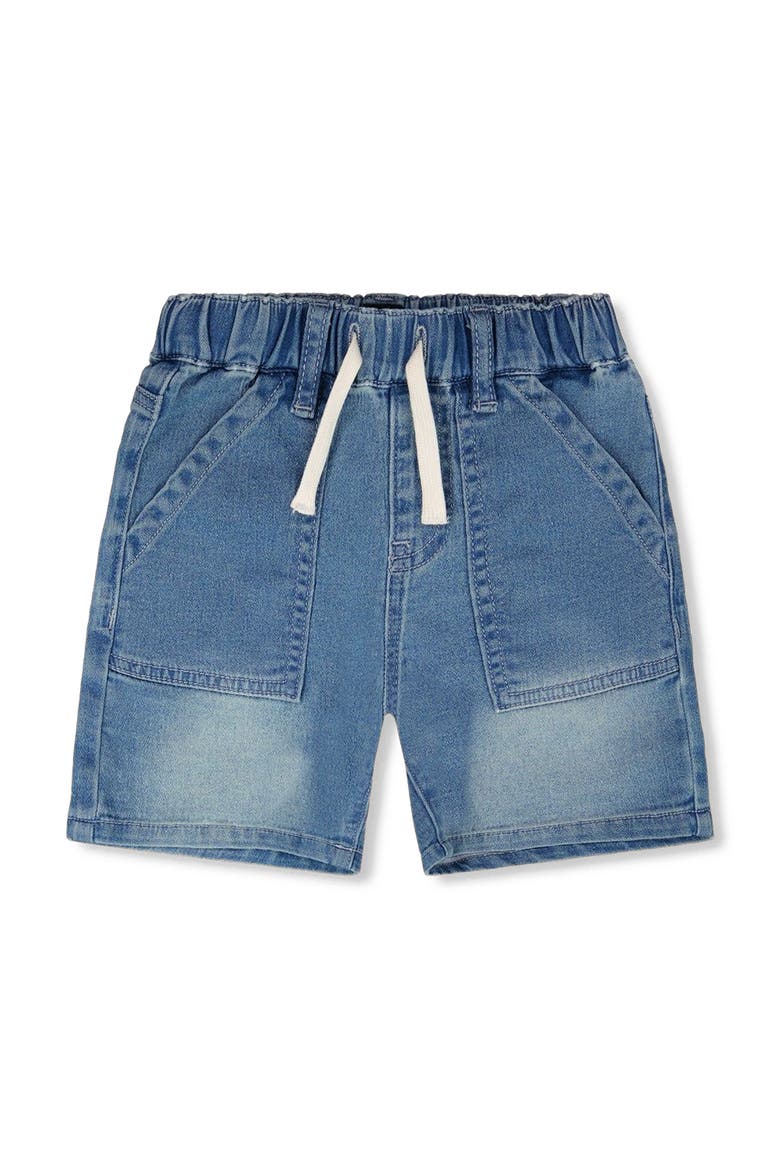 French Terry Elastic Waist Drawstring Denim Shorts, Main, color, Light Blue Denim