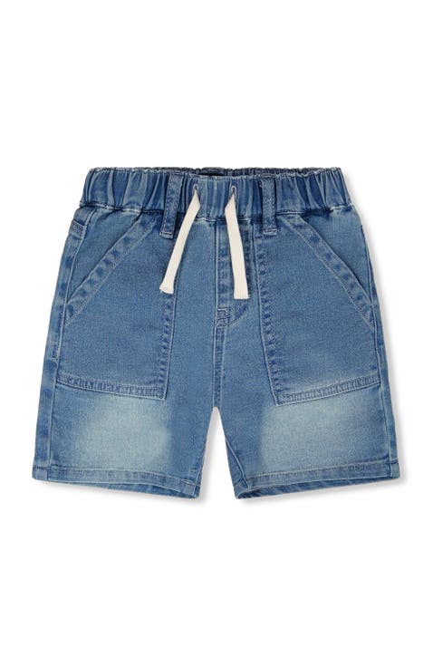 French Terry Elastic Waist Drawstring Denim Shorts (Toddler, Little Kid & Big Kid)