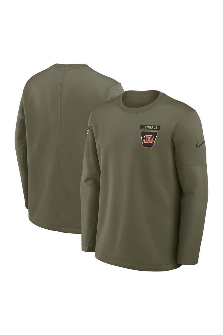 Men's Nike Olive Cincinnati Bengals 2025 Salute to Service Sideline Coaches Therma-FIT Long Sleeve Shirt, Main, color, Olive