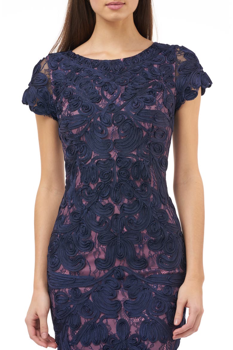 Soutache Lace Midi Dress, Alternate, color, NAVY ROSE