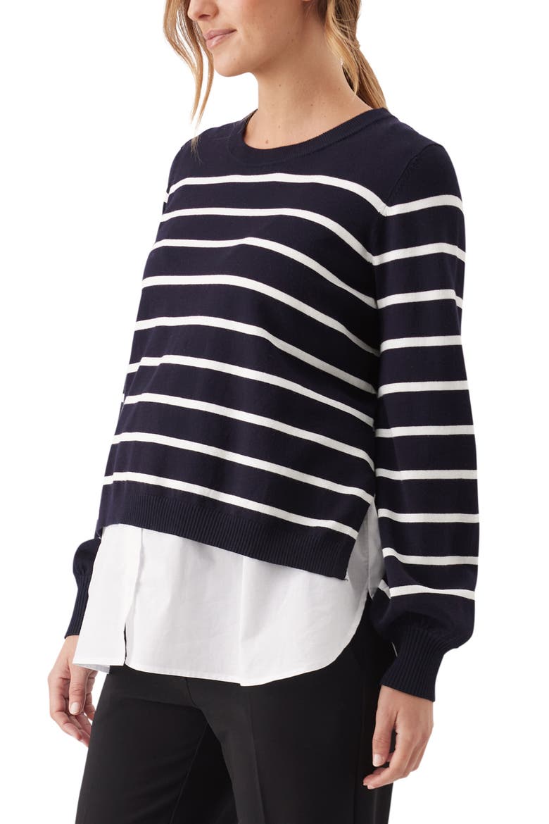 Anna Detachable Stripe Nursing Knit Sweater, Alternate, color, Midnight / White