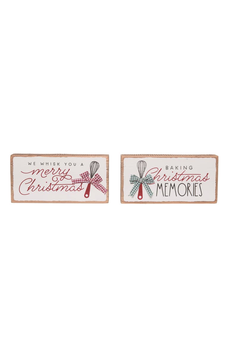 Transpac Wood Baking Blocks Set of Christmas Home Decorations, Main, color, White
