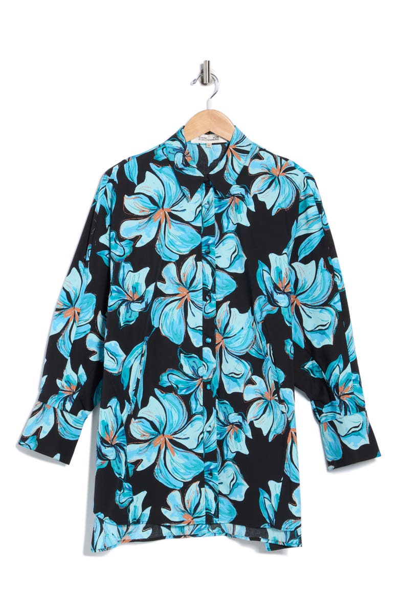 Diane von Furstenberg Caleb Floral Stretch Cotton Button-Up Shirt, Alternate, color, Opera Floral Black Lg