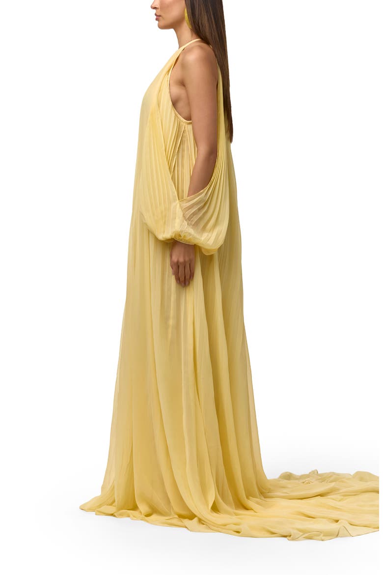 Pleated Chiffon Halter Maxi Dress, Alternate, color, LEMONADE