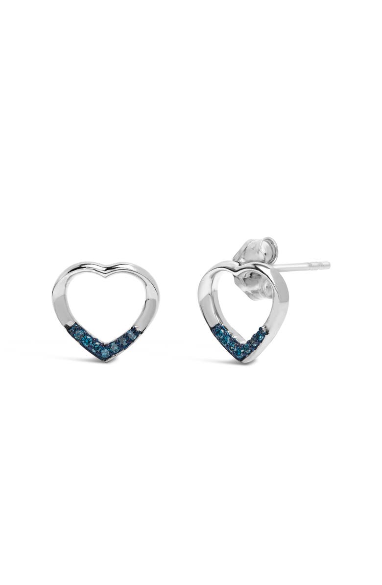 Haus of Brilliance Silver Blue Diamond Accent Open Heart Stud Earrings, Alternate, color, White