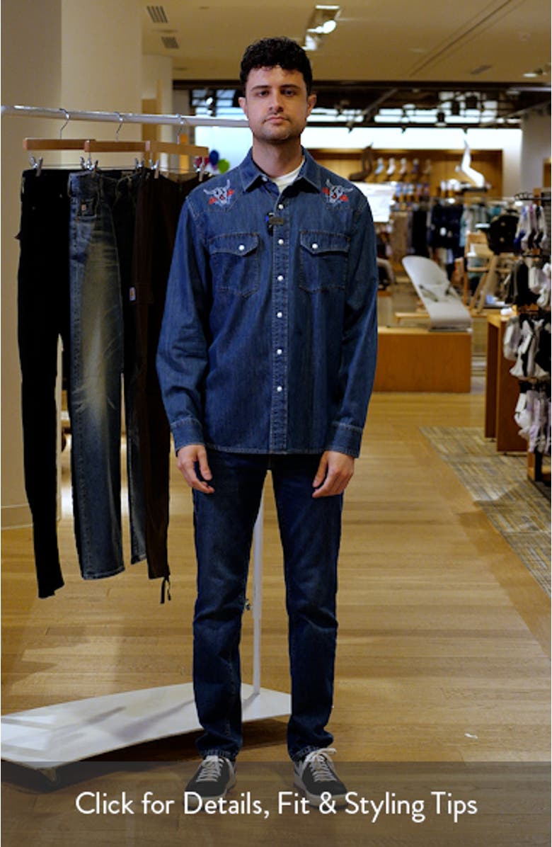 Gambler Embroidered Snap-Up Denim Shirt, sales video thumbnail