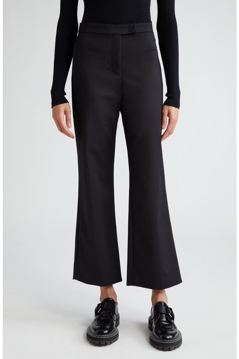 Nepeta Stretch Virgin Wool Flare Leg Ankle Trousers, Main, color, BLACK