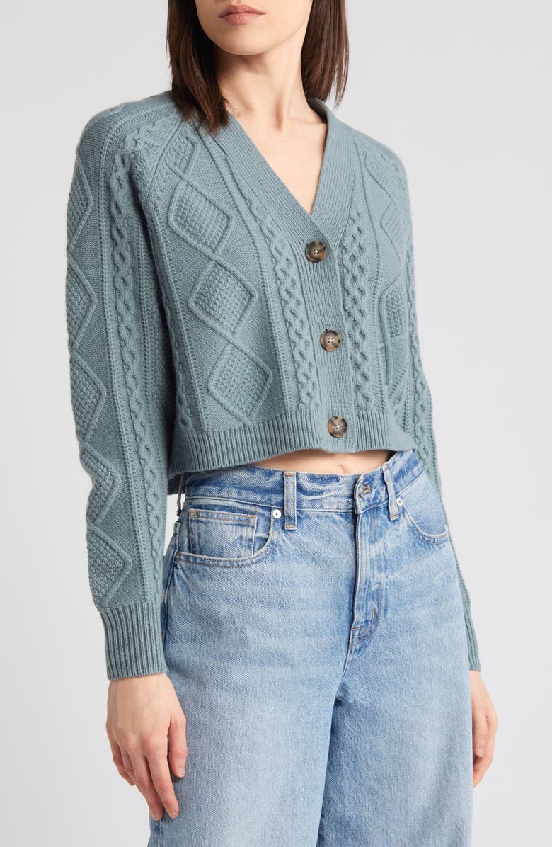 Madewell Cable Knit V-Neck Crop Cardigan, Main, color,