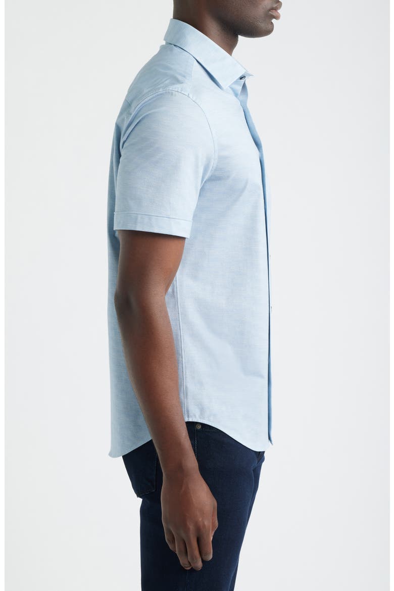 Miles OoohCotton® Herringbone Print Short Sleeve Button-Up Shirt, Alternate, color, AIR BLUE
