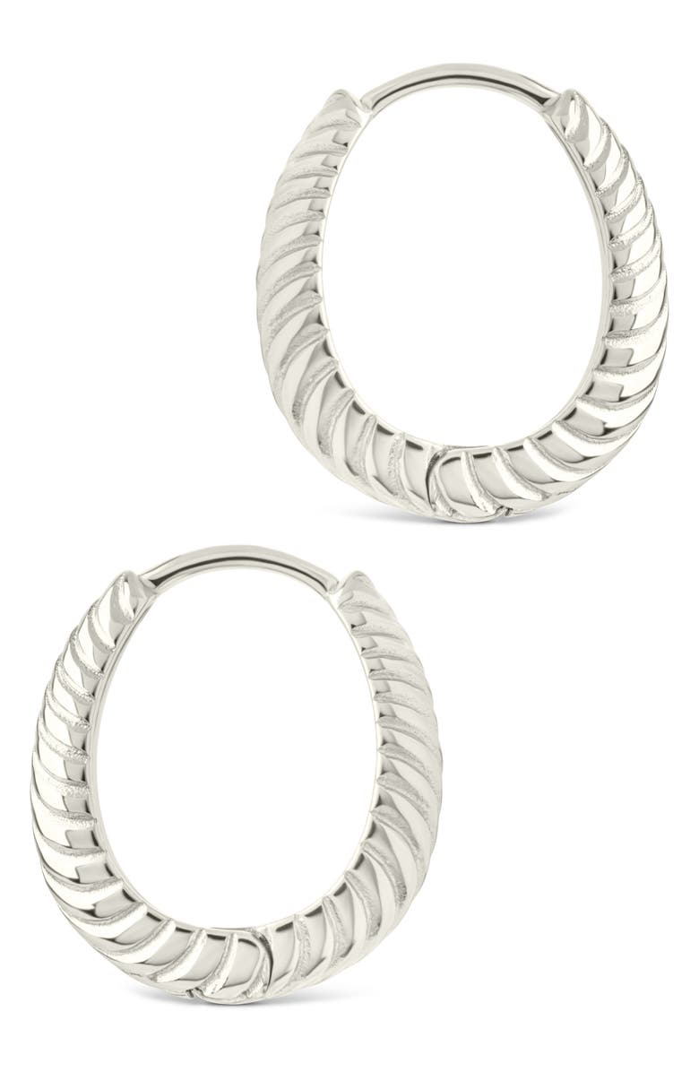Sterling Forever Haven Textured Oval Huggie Hoop Earrings, Alternate, color, Silver