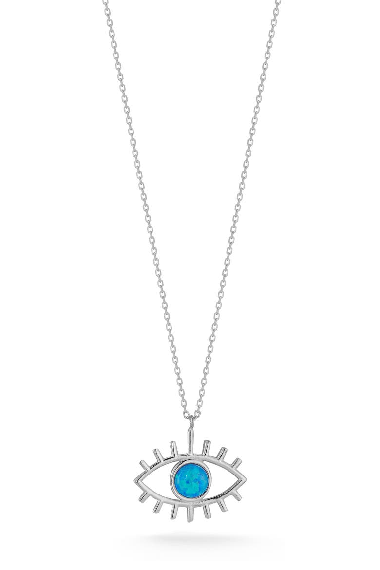 Synthetic Opal Evil Eye Pendant Necklace, Main, color, SILVER/ BLUE