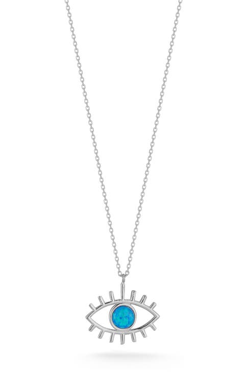 Synthetic Opal Evil Eye Pendant Necklace