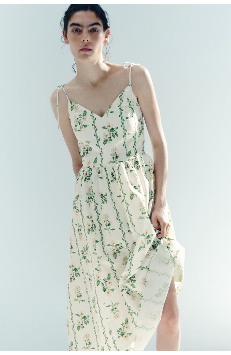 H&M Flared-skirt strappy dress, Alternate, color, White/Blue Floral