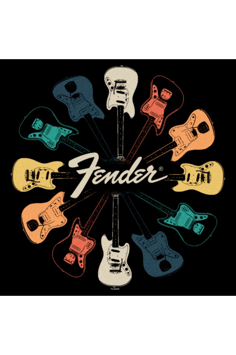 Men's Fender Colorful Kaleidoscope Guitars Graphic T-Shirt, Alternate, color, Black
