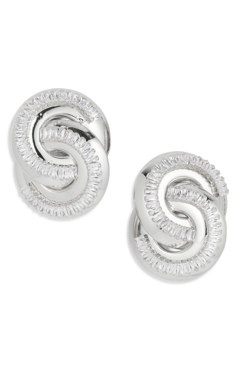Tasha Crystal Interlocking Circle Stud Earrings, Main, color, Silver Crystal