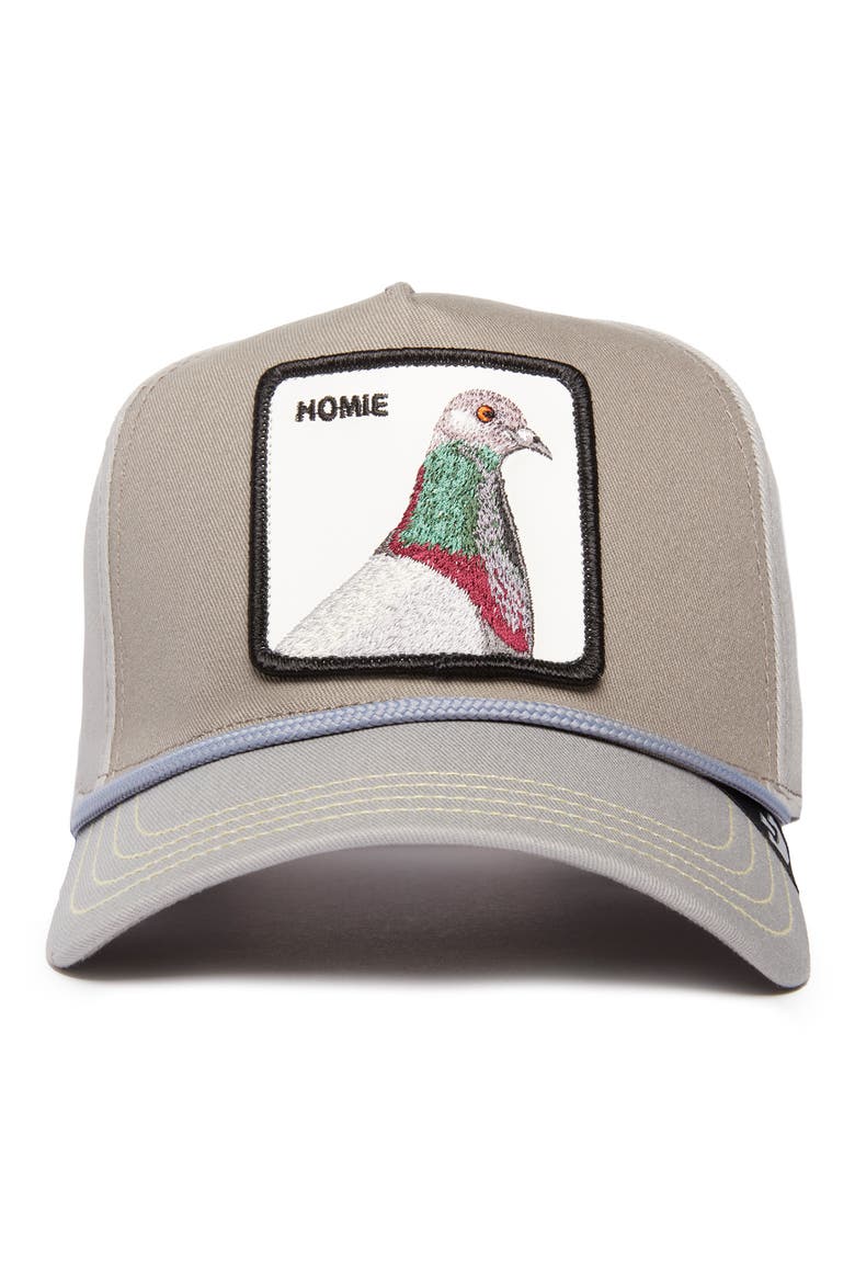 Homie Pigeon Patch Snapback Hat, Main, color, GREY
