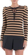 English Factory Puff Shoulder Stripe Rib Knit Top