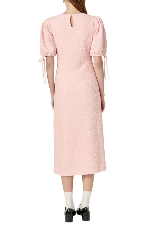 Shop English Factory Textured Puff Sleeve Midi Dress In Pink