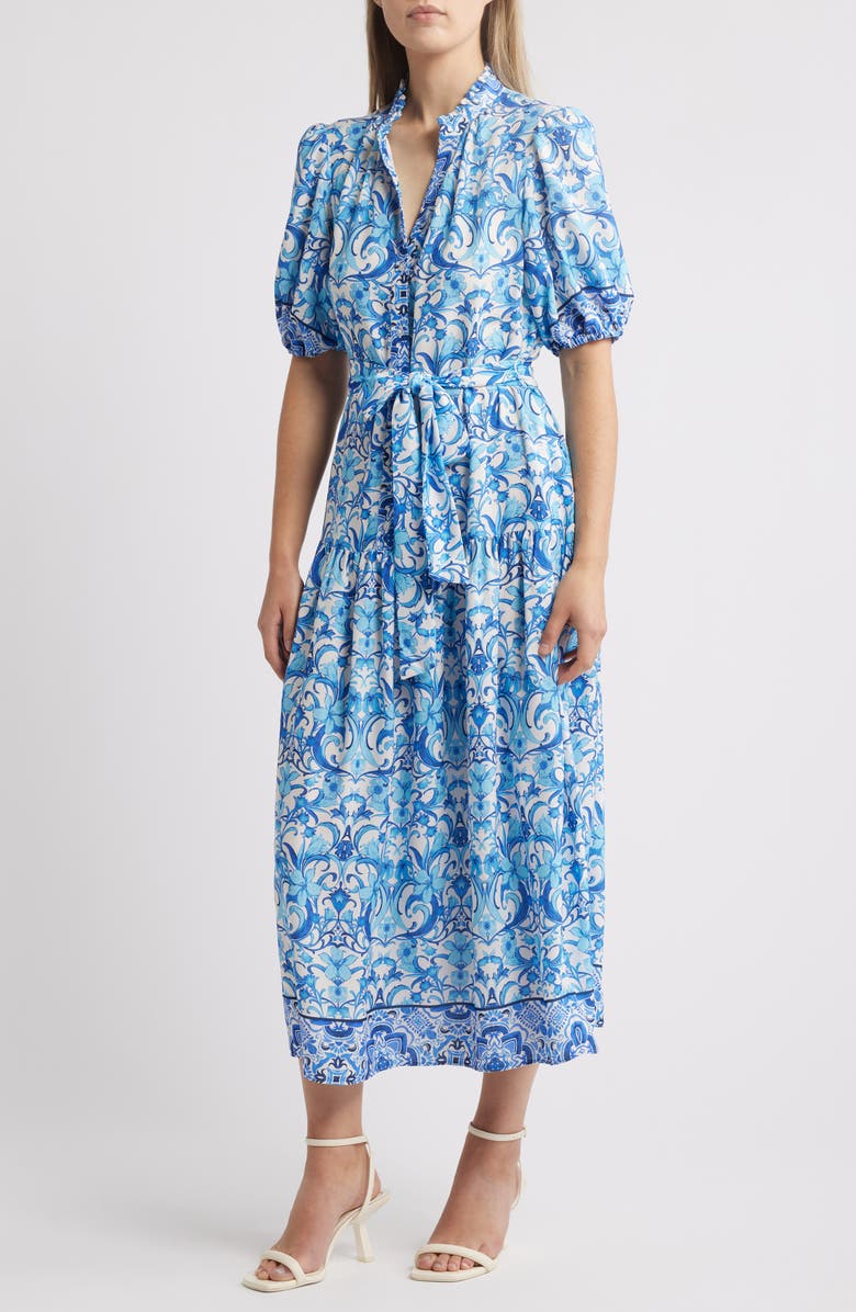 Julia Jordan Printed Puff Sleeve Tiered Maxi Dress, Main, color, 
