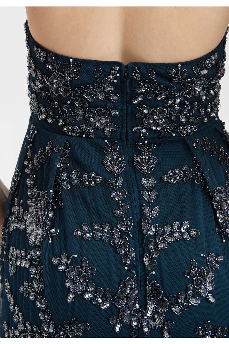 Embellished Sequin Beaded Maxi Dress With Halter Neck With Deep V-Cut, Alternate, color, NAVY
