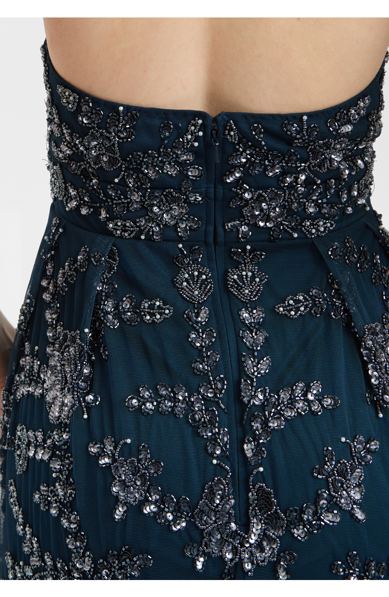 BEAUUT Embellished Sequin Beaded Maxi Dress With Halter Neck With Deep V-Cut, Alternate, color, Navy