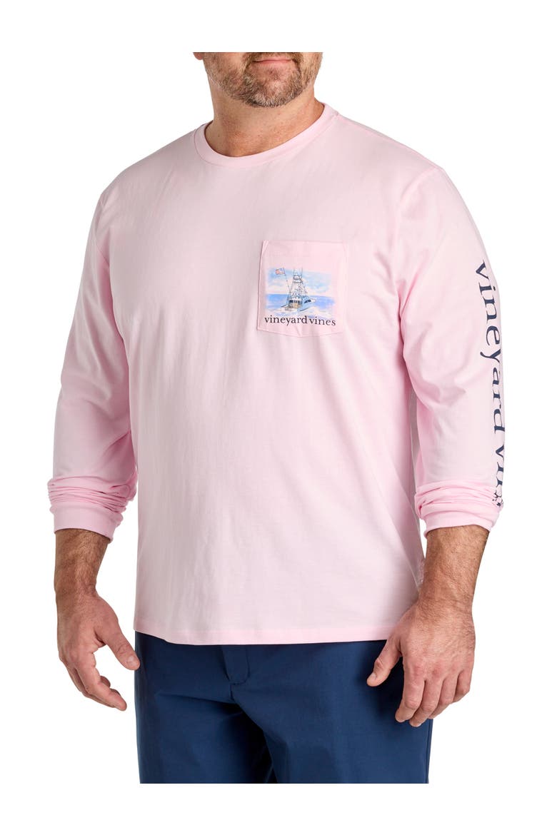 Big & Tall Painted Shining Sea Flag Long-Sleeve Pocket T-Shirt, Alternate, color, PINK DRINK