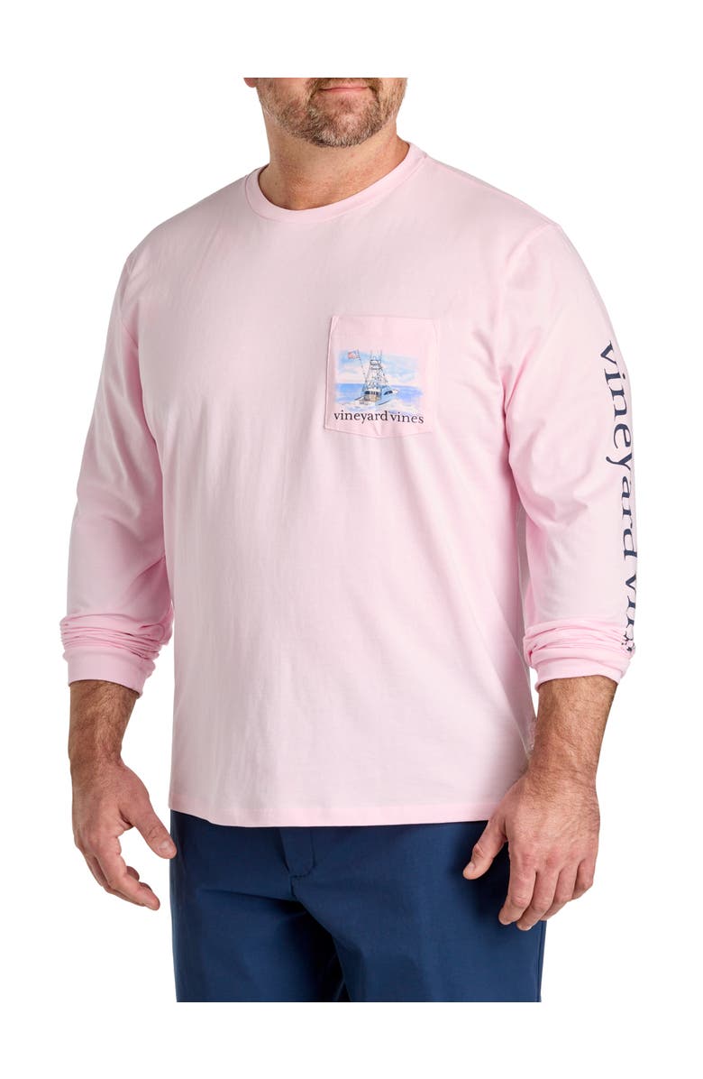 vineyard vines Big & Tall Painted Shining Sea Flag Long-Sleeve Pocket T-Shirt, Alternate, color, Pink Drink