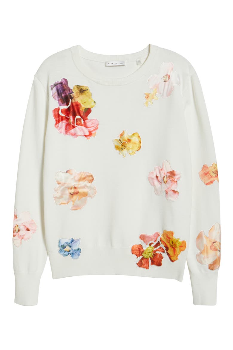 The Jessamy Floral Appliqué Sweater, Alternate, color, SKY WHITE SPRING FLOWER