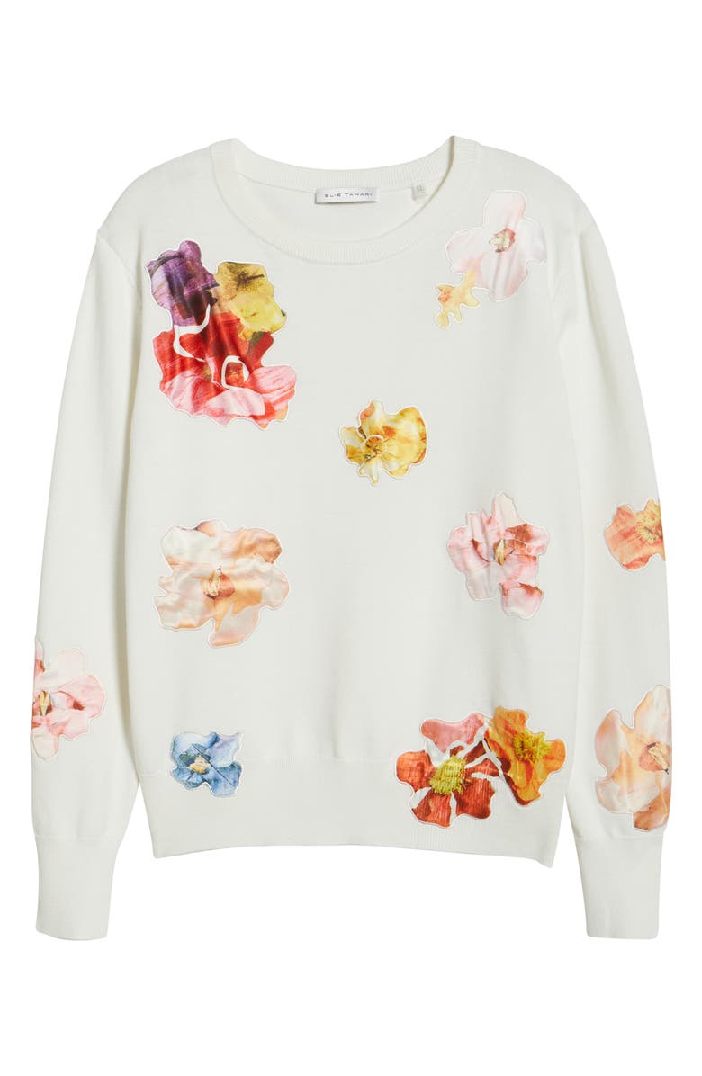 Elie Tahari The Jessamy Floral Appliqué Sweater, Alternate, color, 